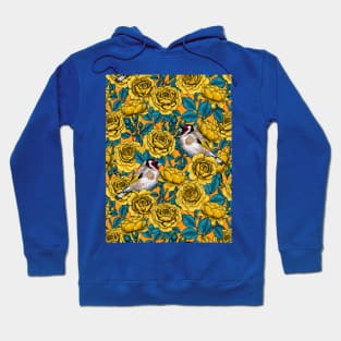 Yellow rose flowers and goldfinch birds Hoodie